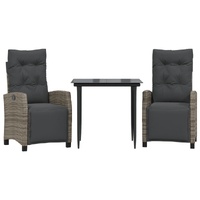 3 Piece Garden Dining Set with Cushions Grey Poly Rattan