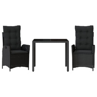 3 Piece Garden Dining Set with Cushions Black Poly Rattan