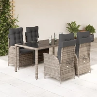 5 Piece Garden Dining Set with Cushions Grey Poly Rattan