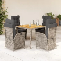 5 Piece Garden Dining Set with Cushions Grey Poly Rattan