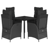 5 Piece Garden Dining Set with Cushions Black Poly Rattan