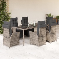 9 Piece Garden Dining Set with Cushions Grey Poly Rattan