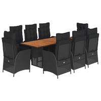 9 Piece Garden Dining Set with Cushions Black Poly Rattan