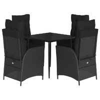 5 Piece Garden Dining Set with Cushions Black Poly Rattan