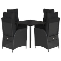 5 Piece Garden Dining Set with Cushions Black Poly Rattan