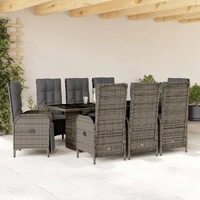 9 Piece Garden Dining Set with Cushions Grey Poly Rattan