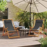 Folding Beach Chairs 2 pcs Grey Fabric