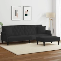 2-Seater Sofa Bed with Pillows and Footstool Black Velvet