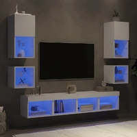 8 Piece TV Wall Units with LED White Engineered Wood