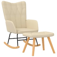 Rocking Chair with a Stool Cream Fabric