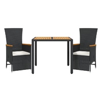 3 Piece Garden Dining Set with Cushions Black Poly Rattan