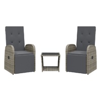 3 Piece Garden Dining Set with Cushions Grey Poly Rattan