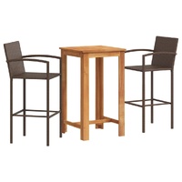 3 Piece Garden Bar Set Brown Solid Wood Acacia and Poly Rattan