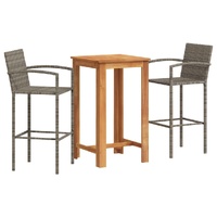 3 Piece Garden Bar Set Grey Solid Wood Acacia and Poly Rattan