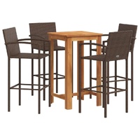 5 Piece Garden Bar Set Brown Solid Wood Acacia and Poly Rattan