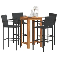 5 Piece Garden Bar Set Black Solid Wood Acacia and Poly Rattan
