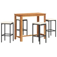 5 Piece Garden Bar Set Black Solid Wood Acacia and Poly Rattan