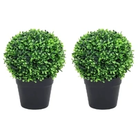 Artificial Boxwood Plants 2 pcs with Pots Ball Shaped Green 27 cm