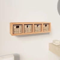 Wall Shelf with Baskets 62x18x16 cm Solid Wood Walnut