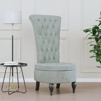 High Back Chair Light Grey Velvet Button Design