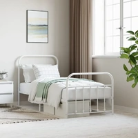 Metal Bed Frame without Mattress with Footboard White 90x190 cm