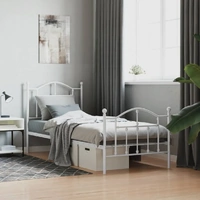 Metal Bed Frame without Mattress with Footboard White 90x190 cm
