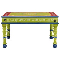 Coffee Table Green Hand Painted Solid Wood Mango