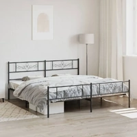 Metal Bed Frame without Mattress with Footboard Black 183x203 cm King