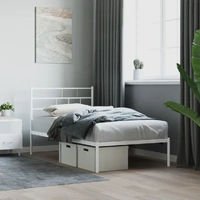 Metal Bed Frame without Mattress with Headboard White 107x203 cm King Single