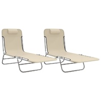 Folding Sun Loungers 2 pcs Cream Textilene and Steel