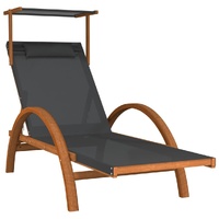 Sun Lounger with Canopy Grey Textilene and Solid Wood Poplar