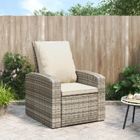 Garden Reclining Chair with Cushions Light Brown Poly Rattan