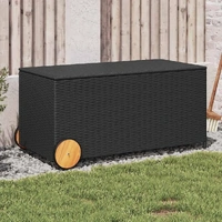 Garden Storage Box with Wheels Black 190L Poly Rattan
