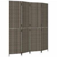 Room Divider 4 Panels Grey Poly Rattan