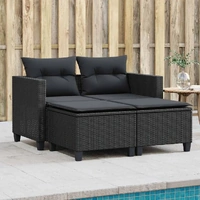 Garden Sofa 2-Seater with Stools Black Poly Rattan