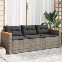 Garden Sofa with Cushions 3-Seater Grey Poly Rattan