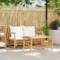 2 Piece Garden Sofa Set with Cushions Bamboo