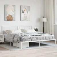 Metal Bed Frame without Mattress with Headboard White 183x203 cm King
