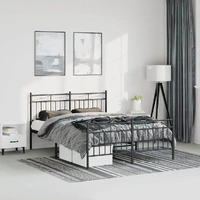 Metal Bed Frame without Mattress with Footboard Black 135x190 cm