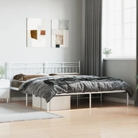 Metal Bed Frame without Mattress with Headboard White 183x203 cm King