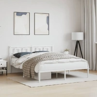 Metal Bed Frame without Mattress with Headboard White 150x200 cm