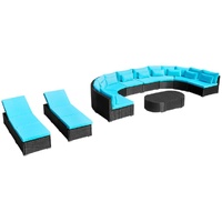 13 Piece Garden Lounge Set with Cushions Poly Rattan Blue