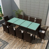 11 Piece Outdoor Dining Set with Cushions Poly Rattan Brown