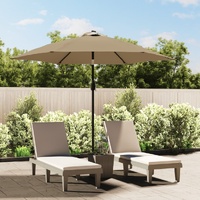 Garden Parasol with LED Lights and Steel Pole 300 cm Taupe