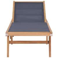 Folding Sun Lounger with Wheels Solid Teak and Textilene