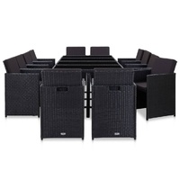 13 Piece Outdoor Dining Set with Cushions Poly Rattan Black