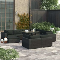 10 Piece Garden Lounge Set with Cushions Poly Rattan Black