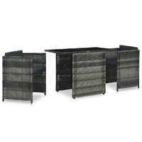 3 Piece Bistro Set with Cushions Poly Rattan Grey