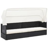 Garden Sofa with Canopy Black Poly Rattan