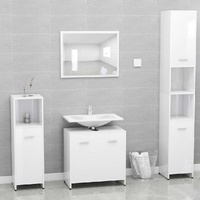 Bathroom Furniture Set High Gloss White Engineered Wood